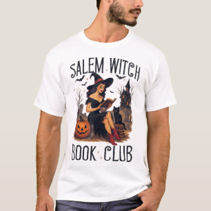 Salem Witch Book Club Bookish Halloween Black Cat T-Shirt