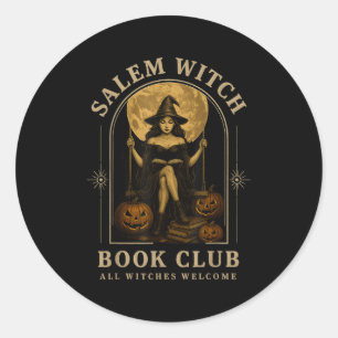 Salem Witch Book Club Bookish Halloween Full Moon Classic Round Sticker