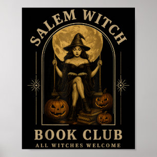 Salem Witch Book Club Bookish Halloween Full Moon Poster