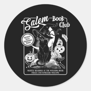 Salem Witch Book Club Bookish Retro Halloween Blac Classic Round Sticker