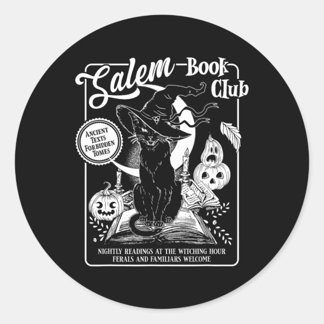 Salem Witch Book Club Bookish Retro Halloween Blac Classic Round Sticker (Front)