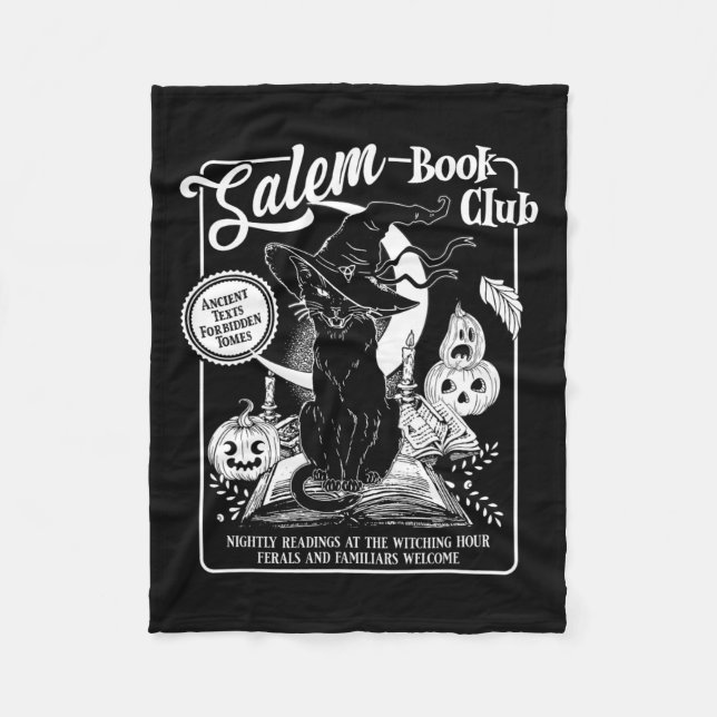 Salem Witch Book Club Bookish Retro Halloween Blac Fleece Blanket (Front)