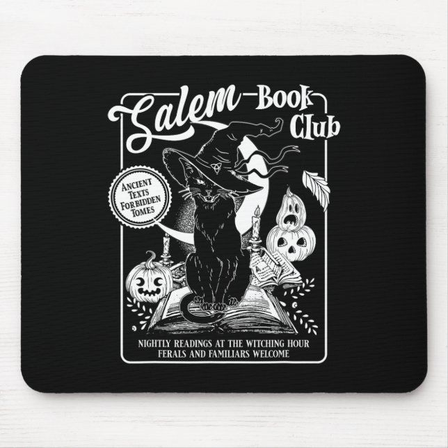 Salem Witch Book Club Bookish Retro Halloween Blac Mouse Mat (Front)