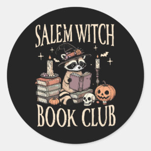 Salem Witch Book Club Halloween Racoon Witch Read Classic Round Sticker