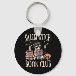 Salem Witch Book Club Halloween Racoon Witch Read Key Ring