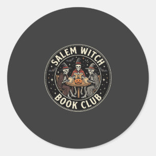 Salem Witch Book Club Halloween Skeleton Design_1 Classic Round Sticker