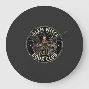 Salem Witch Book Club Halloween Skeleton Design_1 Large Clock