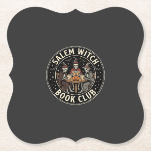 Salem Witch Book Club Halloween Skeleton Design_1 Paper Coaster