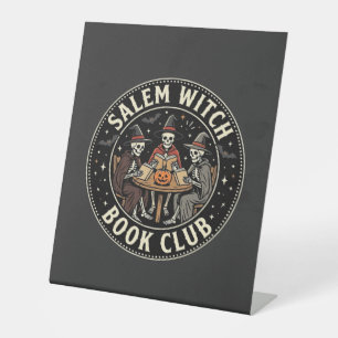 Salem Witch Book Club Halloween Skeleton Design_1 Pedestal Sign