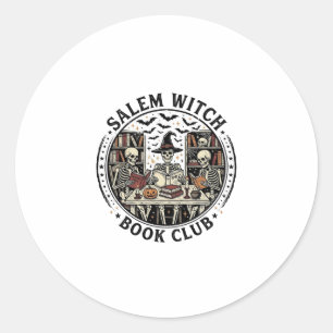 Salem Witch Book Club Vintage Skeleton Halloween S Classic Round Sticker