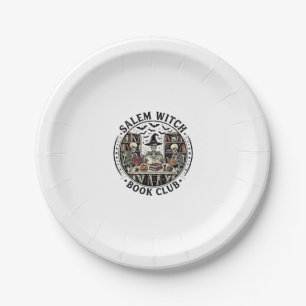 Salem Witch Book Club Vintage Skeleton Halloween S Paper Plate