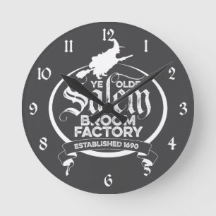 Salem Witch Broom Factory – funny vintage gothic Round Clock