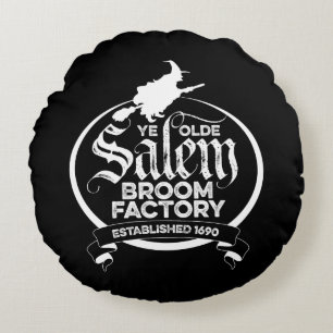 Salem Witch Broom Factory – funny vintage gothic Round Cushion