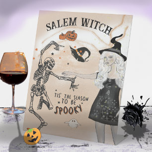 Salem Witch dancing with SKeleton Bar Sign