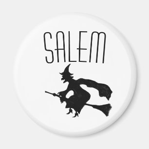 Salem witch on broomstick magnet