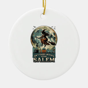 Salem Witch Shirt Vintage Engraving Spooky Humour Ceramic Tree Decoration