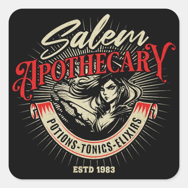 Salem Witch Vintage Apothecary Square Sticker (Front)