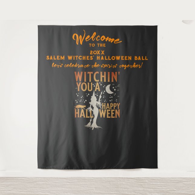 Salem Witches' Halloween Ball Oranj Photo Backdrop Tapestry (Front)