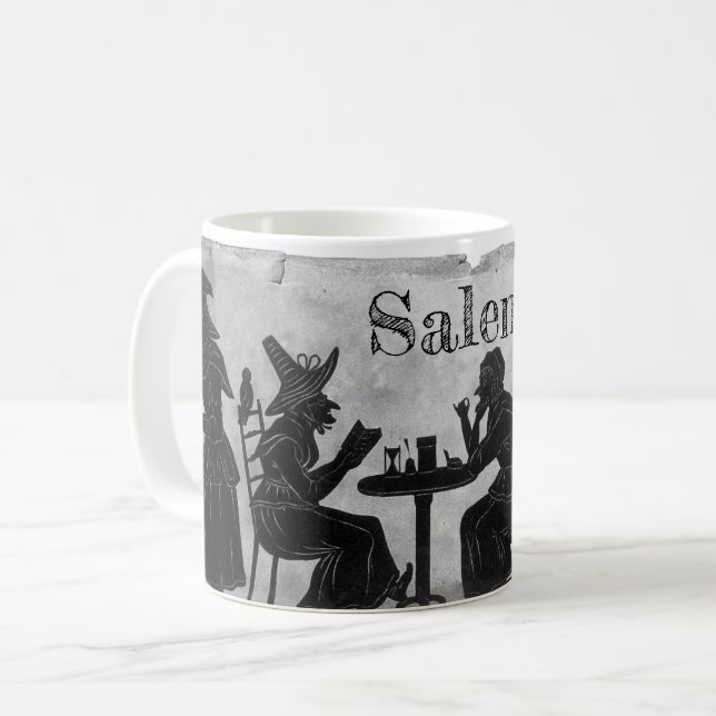 Salem Witches stewing and brewing coffee mug (Front Left)
