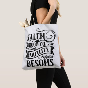 Salem's Broom Company Grey Striped Halloween Tote Bag
