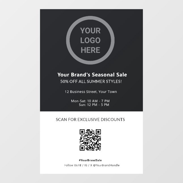 Sales & Discounts Promotional Custom Logo QR Code Window Cling (Sheet)