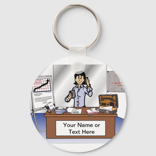Salesperson - Female Cartoon by PrintedPerfection Key Ring (Front)