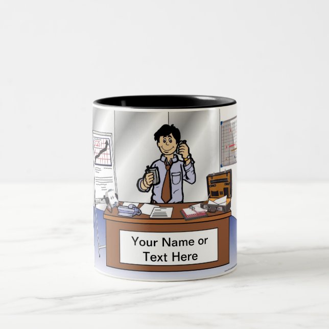 Salesperson - Male Cartoon by PrintedPerfection Two-Tone Coffee Mug (Center)