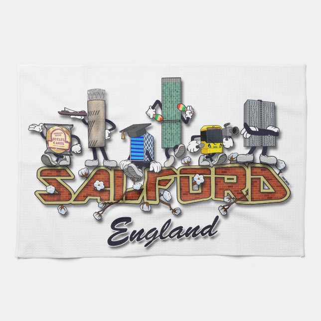 Salford cartoon characters tea towel (Horizontal)