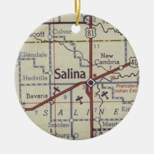 Salina Kansas Vintage Map Ceramic Tree Decoration
