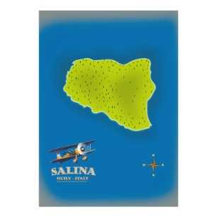 Salina, Sicily map travel poster map