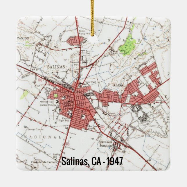 Salinas CA Vintage Map Ceramic Ornament (Back)