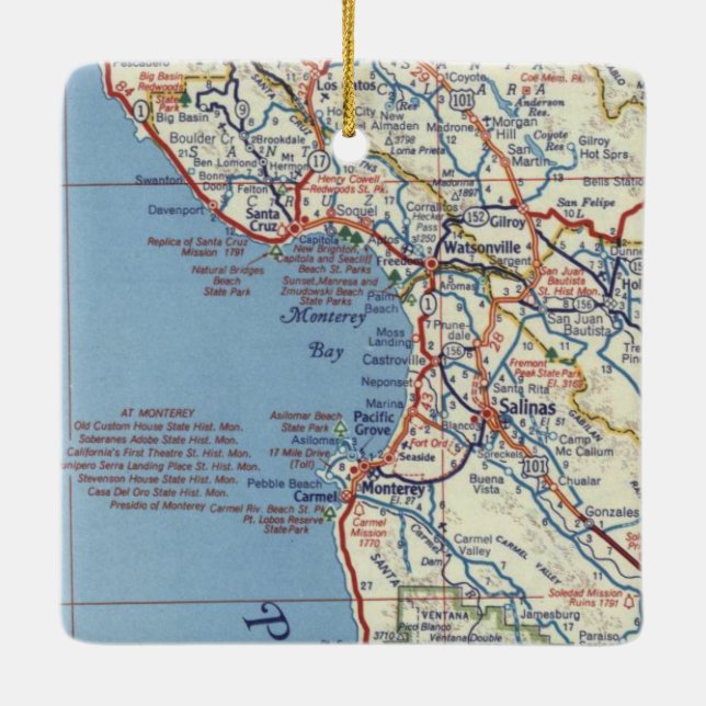 Salinas CA Vintage Map Ceramic Ornament (Back)