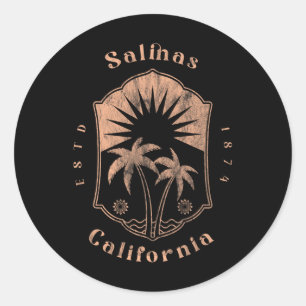 Salinas California Retro Surfer Vintage Beach Classic Round Sticker