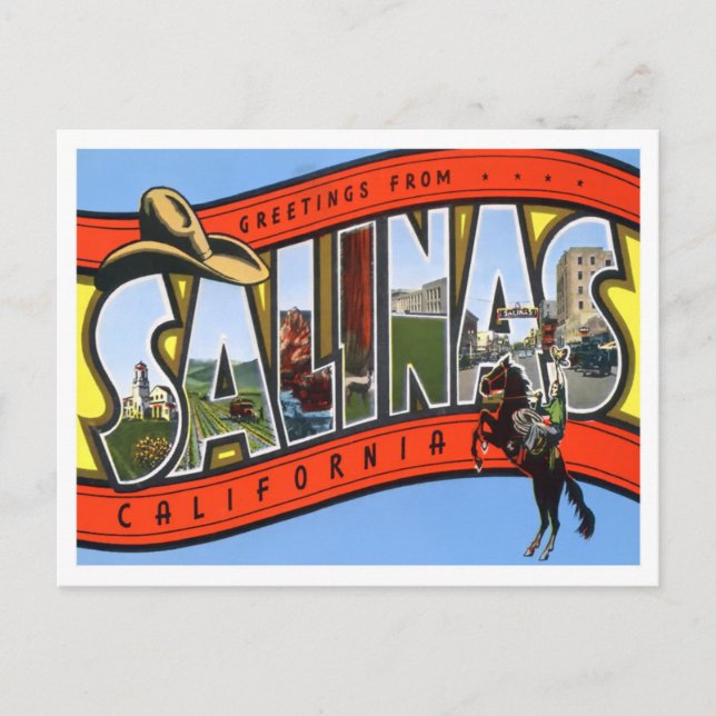 Salinas, California Vintage Big Letters Postcard (Front)