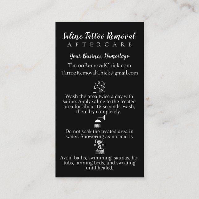 Saline Tattoo Removal Aftercare Instruction Business Card (Front)
