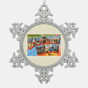 Salisbury Beach Massachusetts MA Travel Souvenir Snowflake Pewter Christmas Ornament