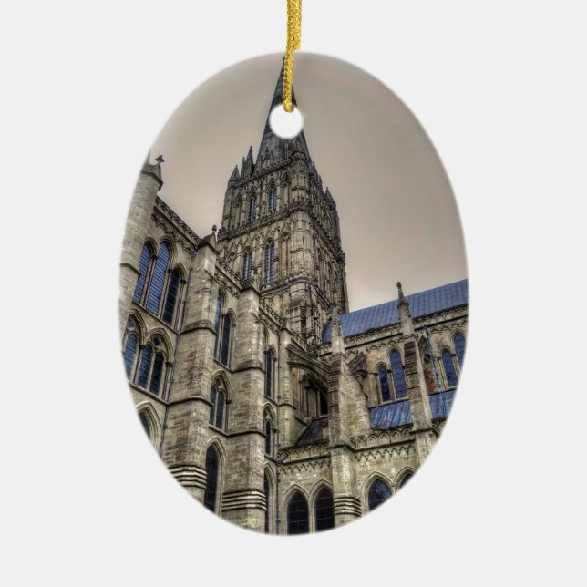 Salisbury Cathedral & Spire Wiltshire England Ceramic Tree Decoration (Front)