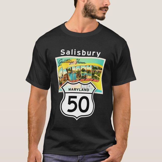Salisbury Maryland MD US 50 Large Letter Travel Po T-Shirt (Front)