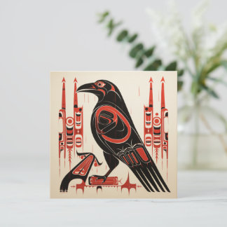 Salish native pacific northwestern art style raven card