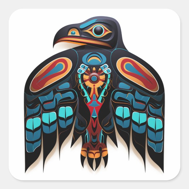 Salish raven totem  square sticker (Front)