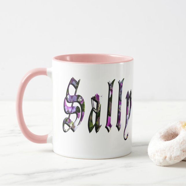 Sally, Name, Logo, Pink Combo Coffee Mug (With Donut)