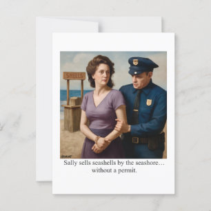 Sally sells seashells by the seashore postcard
