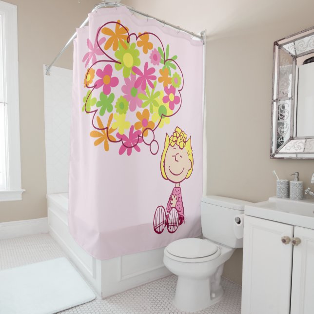 Sally Thinking of Flowers Shower Curtain (In Situ)