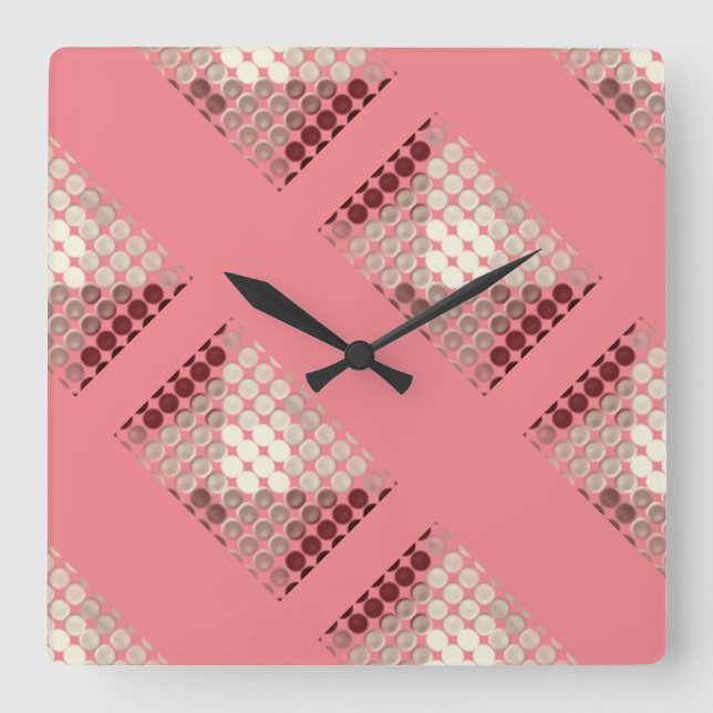 Salmon and brown circles, forming geometric shapes square wall clock (Front)