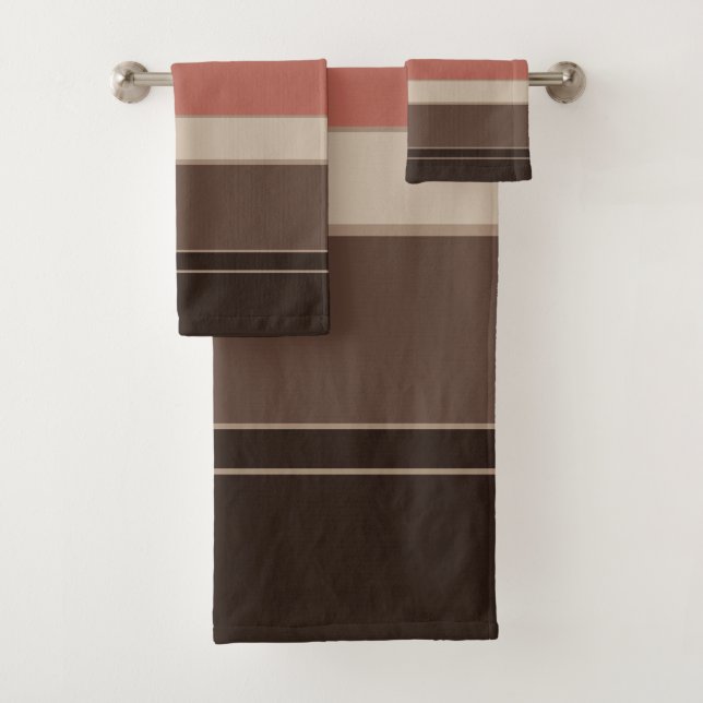 Salmon and Coffee Stripes Bath Towel Set (Insitu)