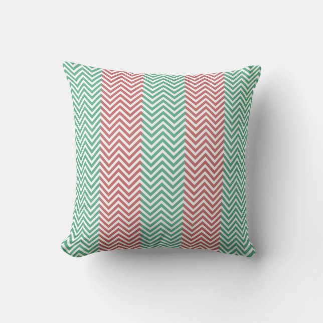 Salmon and Green Chevron Striped Zig Zags Cushion (Front)
