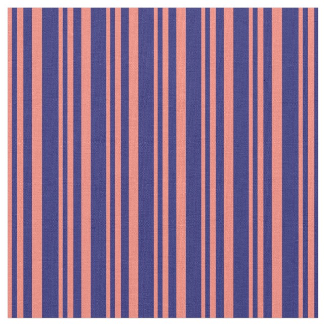 Salmon and Midnight Blue Stripes/Lines Pattern Fabric (Close Up)