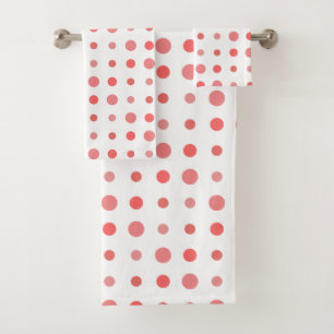 Salmon and pink Dots on White Bath Towel Set