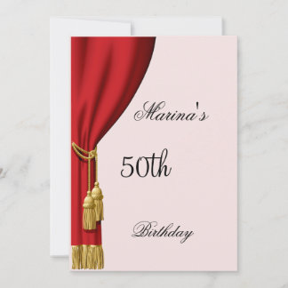 Salmon and red curtain Invitation any Birthday