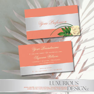 Salmon and Silver Decor Rose Flower Elegant Floral Business Card
